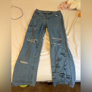 Jeans with Line Art